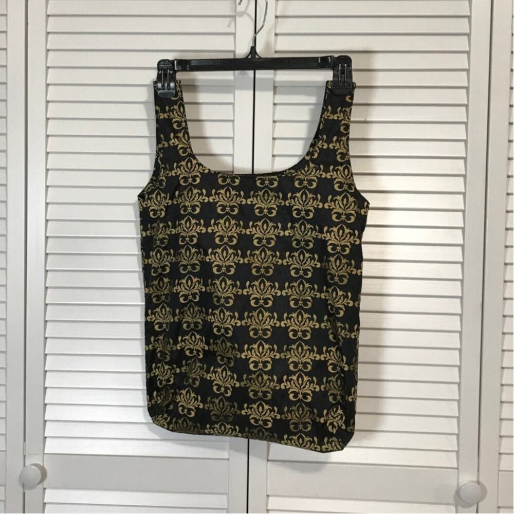 Whimsigoth Gold Fleur-De-Lis Black Durable Foldable Reusable Tote Bag